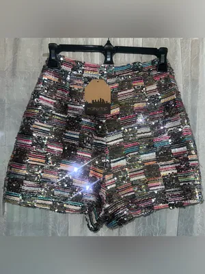 NWT Unique Rainbow Sequin And Tweed Hi Rise Shorts from Main Strip size small thumbnail 6