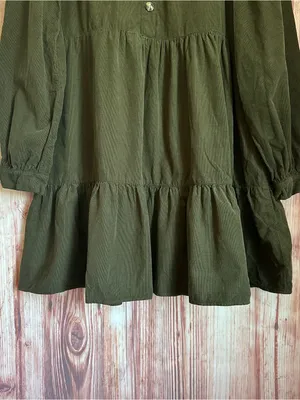 Zara Olive Green Corduroy Long Sleeve Tiered Ruffle Mini Dress Size S thumbnail 5