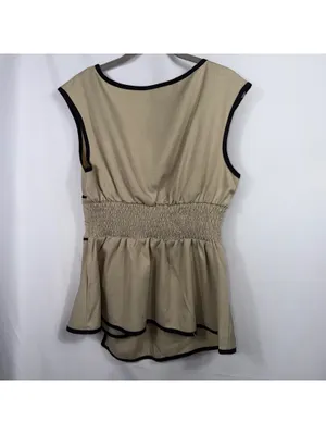 Size M Beige Black Piped Asymmetrical Peplum Top Size M thumbnail 5