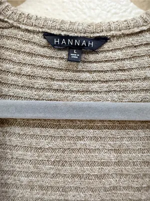 HANNAH Women’s Open Front Cardigan Size L Taupe Ribbed Knit Oversized Sweater thumbnail 7