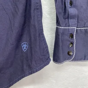 Ariat Shirt Womens M Fitted Snaps‎ Western Purple white trim Cross accent - flaw thumbnail 6