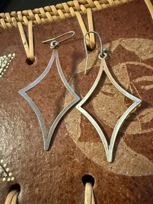 Sterling Silver Open Diamond-Shaped Drop Earrings - Silver thumbnail 4