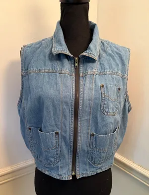 Vintage 90s Joyride Medium Wash Denim Zip-Up Utility Vest Grungr Work Wear Cargo thumbnail 1