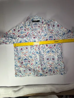 Lauren Ralph Lauren White Floral Paisley Pajama Set with Blue and Red Accents thumbnail 3