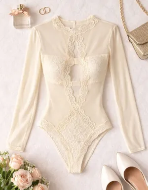 Hot As‎ Hell HAH Bodysuit Womens Small Ivory NWT Sheer Lace Mesh Sexy Bridal thumbnail 1