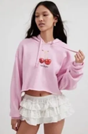 Urban Outfitters Social Project T Cherries Graphic Cropped Hoodie Medium thumbnail 1