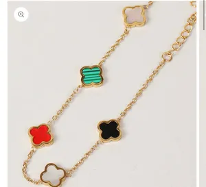 Colorful Clover Gold Tone Outline Chain Bracelet thumbnail 2