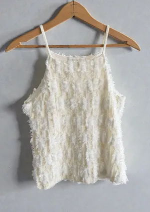 eri + ali White‎ Fringed Textured High Neck Tank Top Size XS thumbnail 1