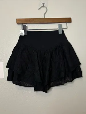 Aerie pleated lace shorts flowy black casual athletic summer XXS thumbnail 4