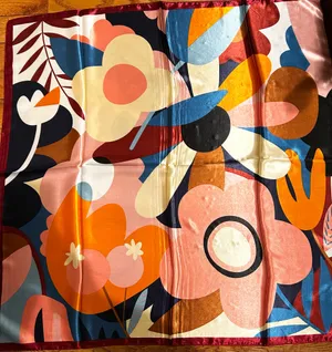 Vintage bold floral statement Large (RETRO MOOD )SQUARE SILKY SCARF 35/35 thumbnail 3
