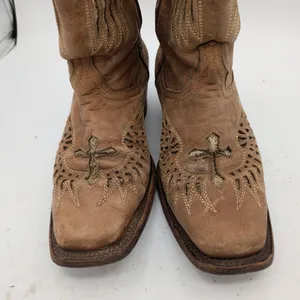 Golden Guns Womens Brown Leather Wing Cross Square Toe Western Boots Size 9 thumbnail 4