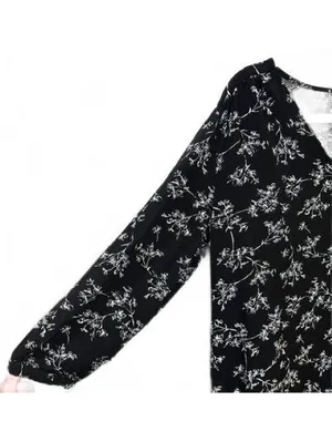 Old Navy Black Floral‎ Print Dress Cottagecore Dark Garden Artsy Women's Large thumbnail 8