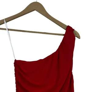 NWT Hello Molly One Shoulder Solid Mini Dress Red Glam Ruched Tulle Size 6 thumbnail 2