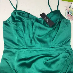 Lulu's Vibrant Green Satin Mini Dress thumbnail 4