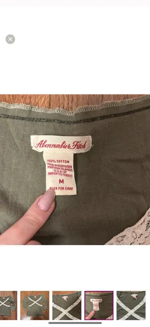 Abercrombie bella swan Vintage Olive Green lace trim crop top thumbnail 4