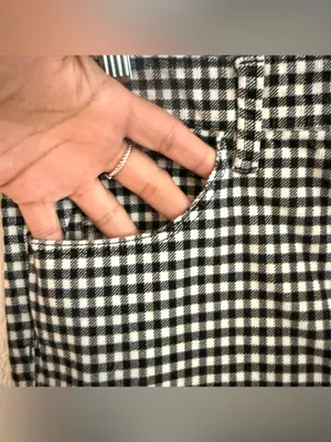 Talbots Womens Pants Black White Plaid Corduroy High Waist Straight Leg Size 12 thumbnail 5