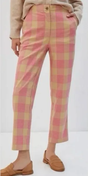 Anthropologie Maeve Tapered Pull-On Plaid Pants Pink Tan 6 Academia Preppy thumbnail 1