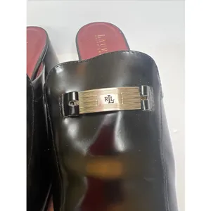Vintage Lauren Ralph Lauren Black Leather Mule Loafers Heels 8.5B Brazil RLL thumbnail 9