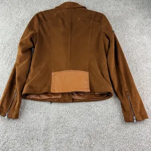 John + Jenn Moto Jacket‎ Women L Brown Faux Suede Biker Asymmetrical Zip Coat thumbnail 8