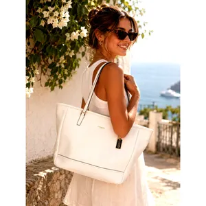 Coach City Saffiano White Leather Large East/West Tote gold hardware minimalist thumbnail 2