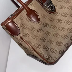 Vintage Dooney & Bourke Y2K Old Money Classic Leather Canvas Satchel Bag‎ Purse thumbnail 9