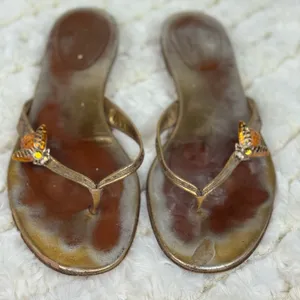 Gucci Gold and Brown Sandals with Metallic Straps thumbnail 5