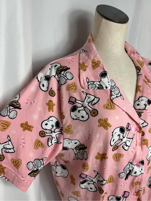 Snoopy peanuts Pajama Top - Cozy Short Sleeve Button-Up NWT XL thumbnail 3