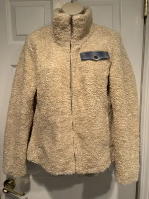 Pendleton Western Sherpa Jacket‎ Womens Medium Ivory Wool Lined Zip Fleece Coat thumbnail 1