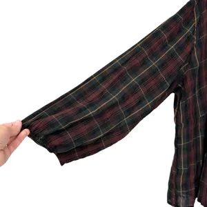 Old Navy Womens XXL Red Green Plaid V-Neck Long Sleeve Peplum Babydoll Top thumbnail 3