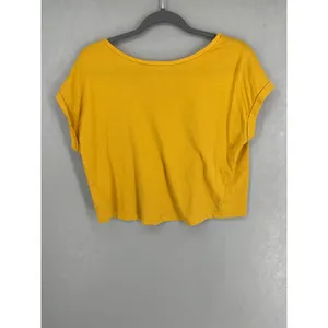 Zara Womens T-Shirt Mustard Yellow Cuffed Sleeve Crop Top Small thumbnail 3