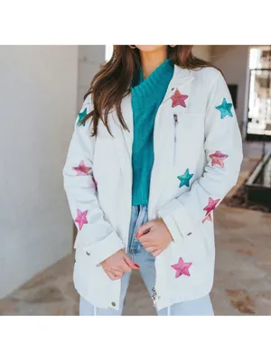 Buddy‎ Love White Denim Sequin Star Jacket Size Medium NWT thumbnail 2