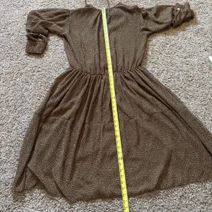 Vince Women's Brown Starry Dot Pleated Long Sleeve Sheer Midi Dress Sz Small thumbnail 6
