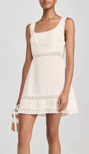 Rixo Ronan Linen Mini Dress Cream thumbnail 1