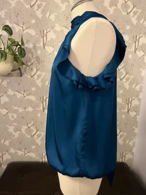 New York & Company Teal satin blouse thumbnail 2