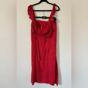 Free People Bijou Skirt Set Cherry Red Floral 2 Pc Smocked Back Ruffle sz 4 thumbnail 4