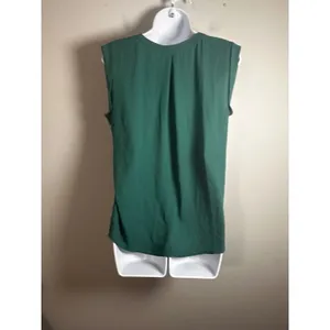J.Crew‎ Emerald Green Sleeveless Popover Pleated V-Neck Blouse Top Size 8 thumbnail 4