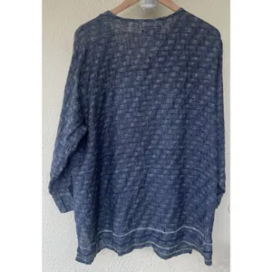 FLAX 100% Linen Blue Textured Top Button Down Women’s L Coastal Grandma Resort thumbnail 3