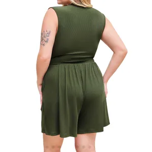 Cider Green Jersey V-Neck Ruched Romper Plus SZ 1XL One piece Casual Wear Shorts thumbnail 5
