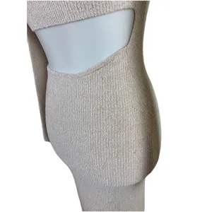 Oh Polly Beige Rib‎ Knit Square Neck Bodycon Maxi Dress L thumbnail 4
