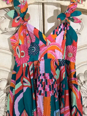 Farm Rio x Anthropologie Pleated Tropical Palm Midi Dress Size XXSmall thumbnail 7