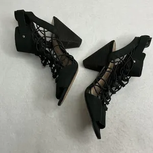 Vince Camuto Black Suede Cage Lace Up Block Heel Sandals Women thumbnail 3