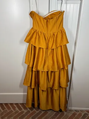 Azazie Faye Butterscotch A-Line Ruched Stretch Satin Dress size 12 NEW party thumbnail 4