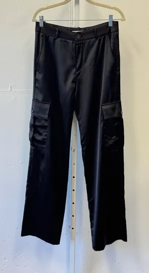 Zara Satin Cargo Pants Wide Leg Utility Trousers Size Medium Women's Black thumbnail 1