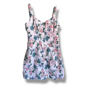 Forever 21 Pink Floral Button Up Dress‎ Size Small Roses Green Sundress Linen thumbnail 3