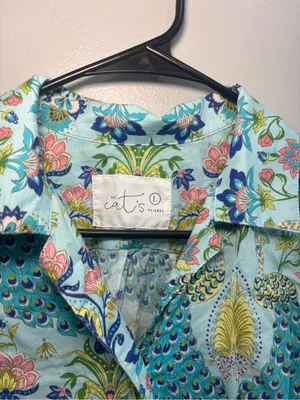 The Cat's Pajamas Peacock Voile 100% Cotton Short Sleeve Women’s Large- TOP ONLY thumbnail 7