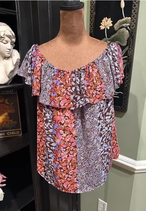Anthropologie Maeve Floral Ruffle Off‑the‑Shoulder Blouse – Size Small thumbnail 1