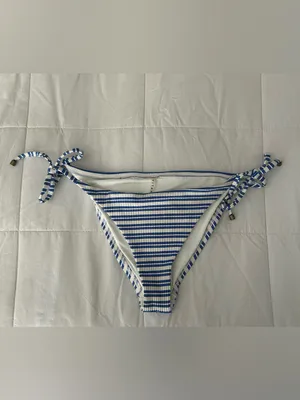 Vitamin A Blue and White Striped Triangle Bikini thumbnail 3