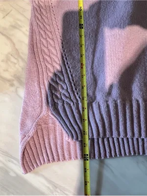 Source Unknown Pink Knit Pants Set L Cable Trim V Neck Sweater Matching Lounge Cozy Soft thumbnail 4