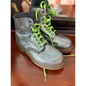 Dr. Martens Womens Combat Boots 7 Silver Leather Pascal Iridescent Crackle thumbnail 2