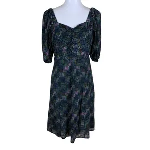Cabi Sweetheart Neck Ruched Puff Sleeve Midi Dress Multicolor Plaid Medium thumbnail 2